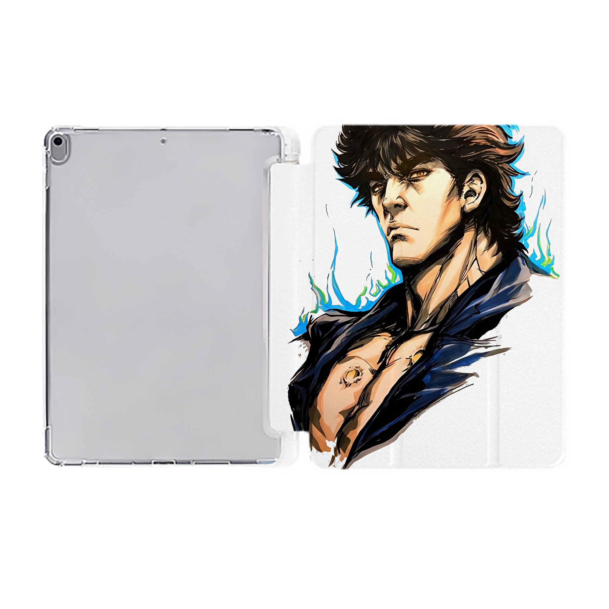 （画像用） 北斗の拳 Fist of the North Star IPad ケース ペン収納付き 三つ折りスタンド PUレザー×シリコン 対応機種9.5/10.5/10.9インチ